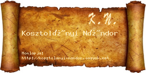 Kosztolányi Nándor névjegykártya